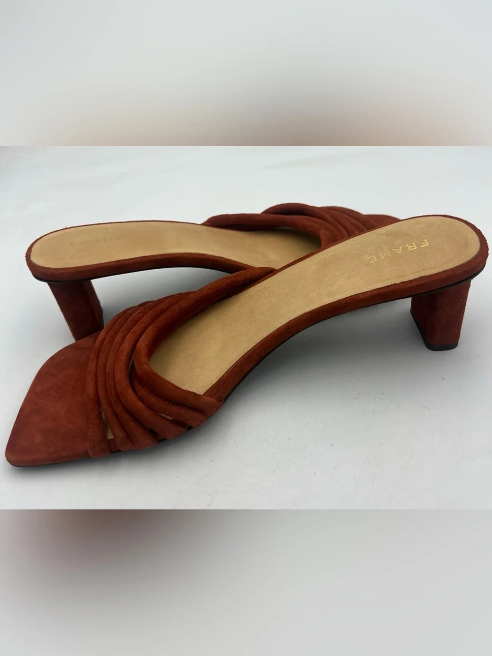 FRAME Le Tonga Suede Mules Sandal Strappy Rust Brown Slip On EU39.5 US9 $378 NEW